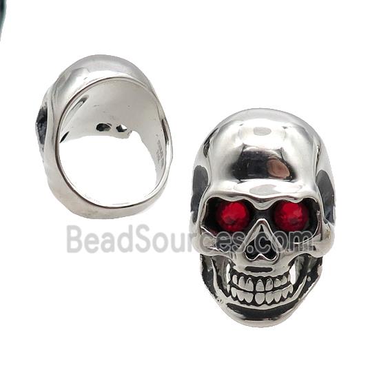 Stainless Steel Skull Ring Pave Rhinestone Antique Silver