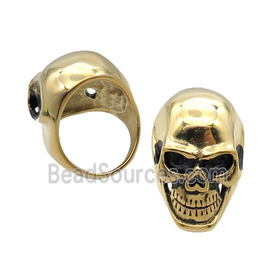 Stainless Steel Ring Skull Antique Gold