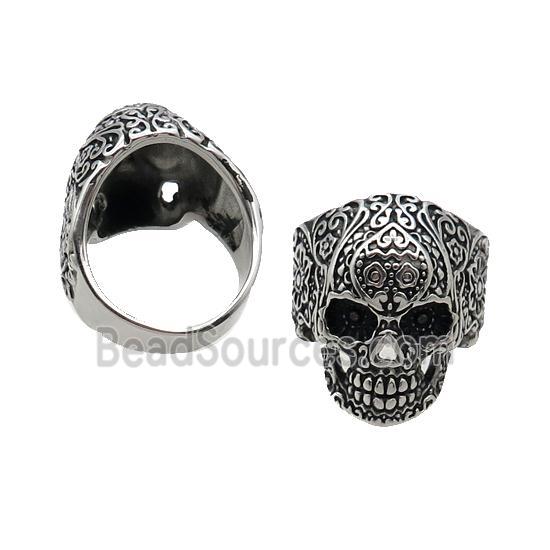 Stainless Steel Skull Ring Antique Silver