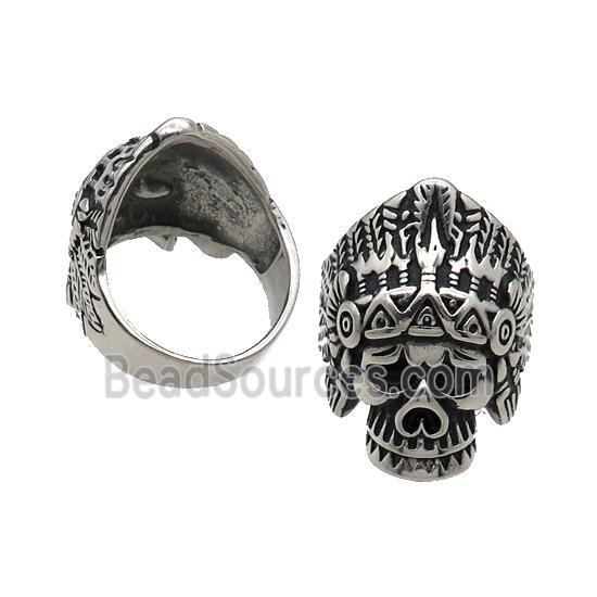 Stainless Steel Skull Ring Antique Silver