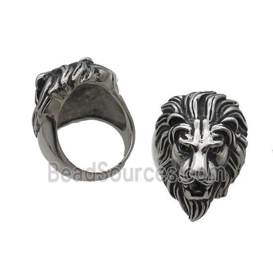 Stainless Steel Lion Ring Antique Silver