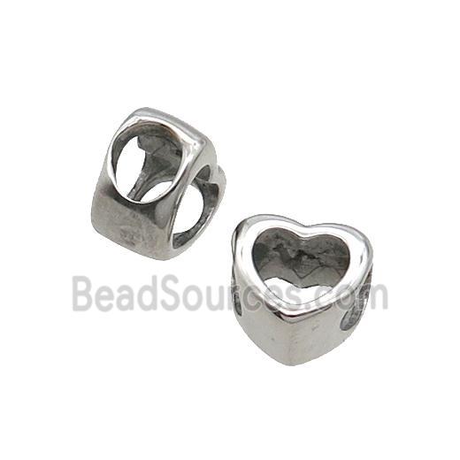 Stainless Steel Heart Beads Large Hole Antique Silver