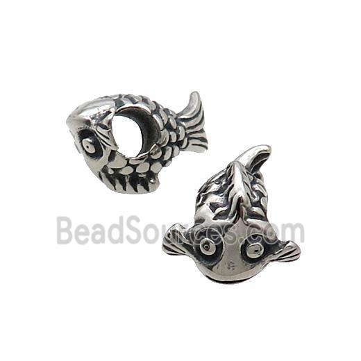 Stainless Steel Fish Beads Large Hole Antique Silver