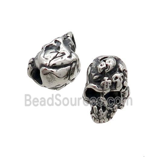 Stainless Steel Skull Beads Large Hole Antique Silver