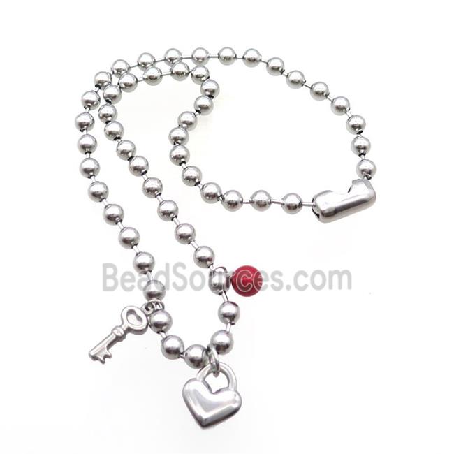 Raw Stainless Steel Necklace Key Lock