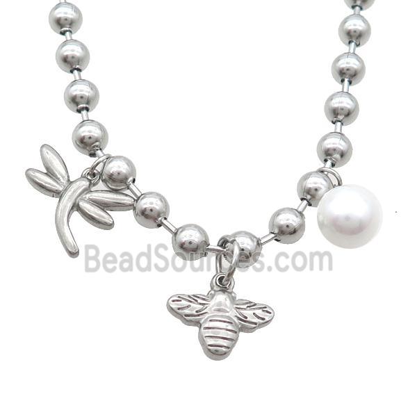 Raw Stainless Steel Necklace Dragonfly Honeybee