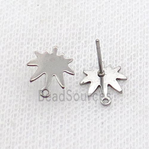 Raw Stainless Steel Stud Earring Maple Leaf