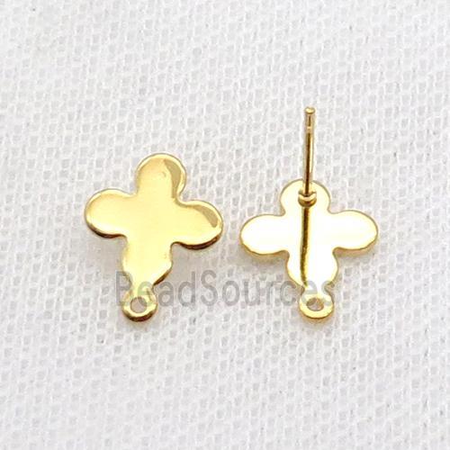 Stainless Steel Stud Earring Cross Gold Plated