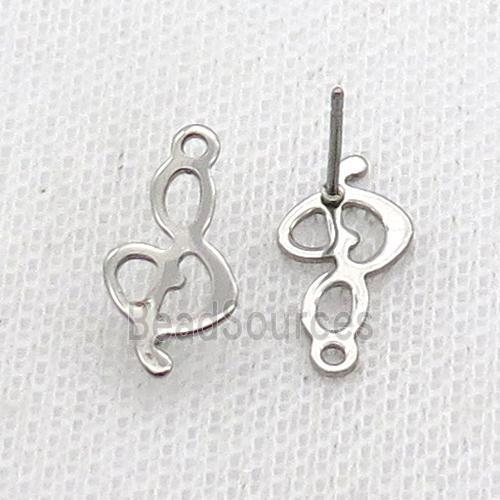 Raw Stainless Steel Stud Earring Musical Note Symbols