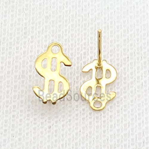 Stainless Steel Stud Earring Dollar Symbols Gold Plated