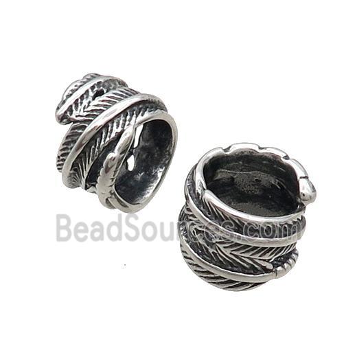 Stainless Steel Beads Feather Large Hole Antique Silver