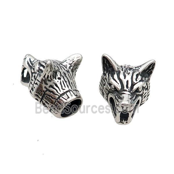 Stainless Steel CordEnd Wolf Antique Silver