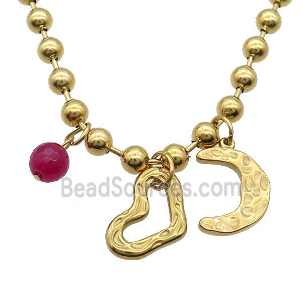 Stainless Steel Necklace Heart Moon Gold Plated