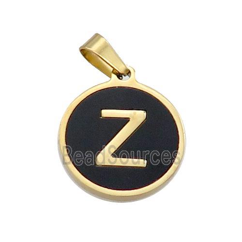 Stainless Steel Pendant Pave Black Agate Letter-Z Gold Plated