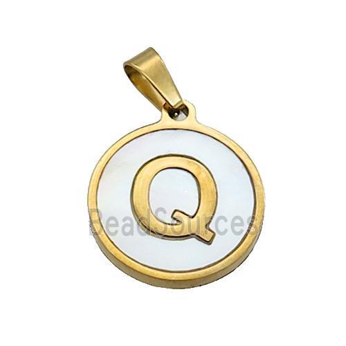 Stainless Steel Pendant Pave White Shell Letter-Q Gold Plated