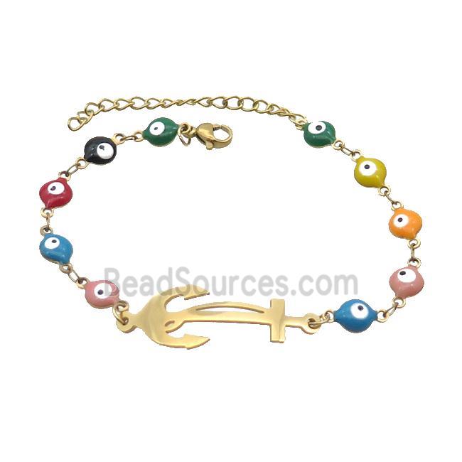 Stainless Steel Bracelets Evil Eye Multicolor Anchor Gold Plated