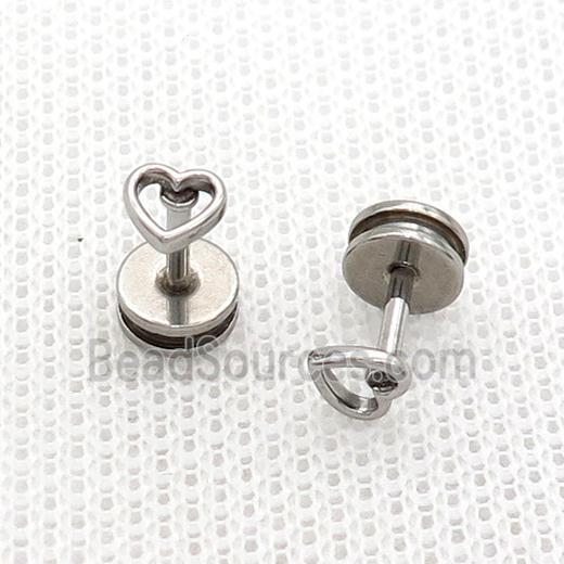 Raw Stainless Steel Stud Earrings Heart