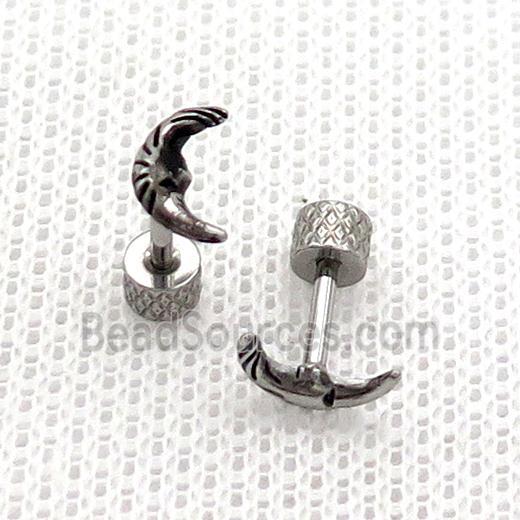 Raw Stainless Steel Stud Earrings Moon