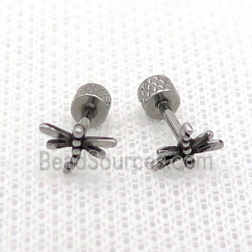 Raw Stainless Steel Stud Earrings Dragonfly