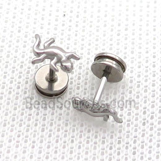 Raw Stainless Steel Stud Earrings Gecko