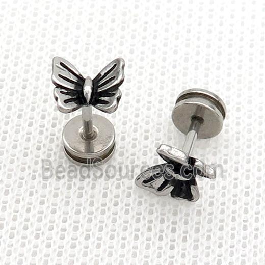 Raw Stainless Steel Stud Earrings Butterfly