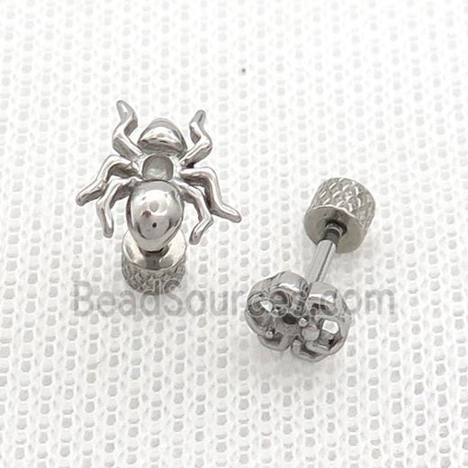 Raw Stainless Steel Stud Earrings Spider