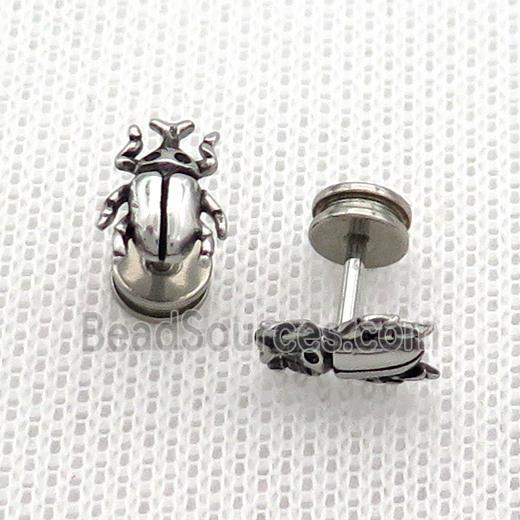 Raw Stainless Steel Stud Earrings Beetle