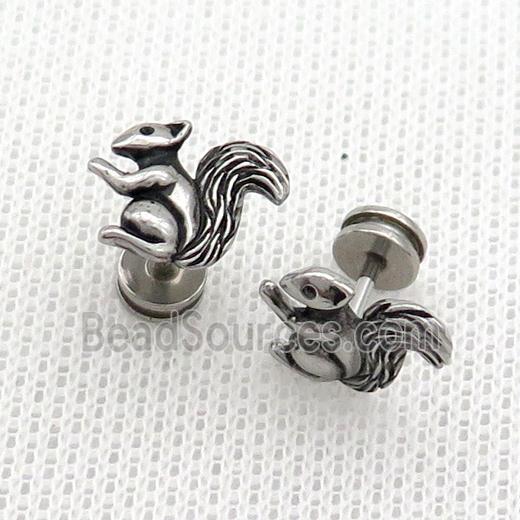 Raw Stainless Steel Stud Earrings Squirrel