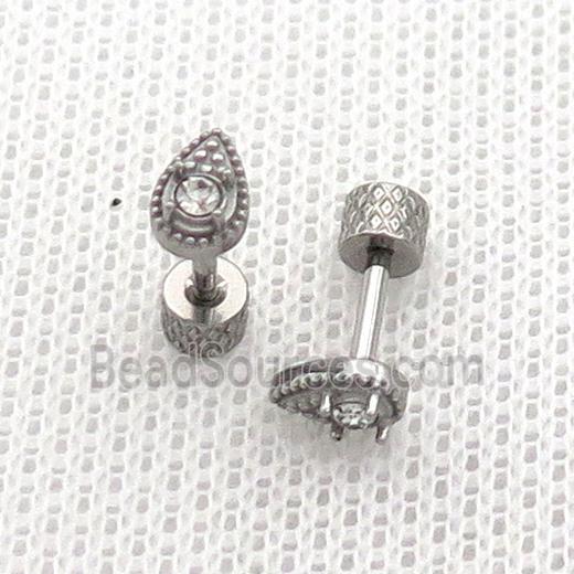 Raw Stainless Steel Stud Earrings Pave Rhinestone Teardrop