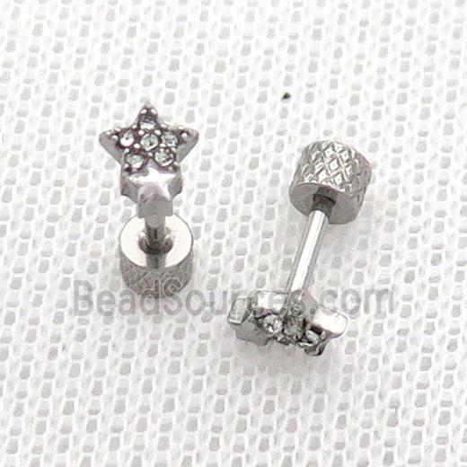 Raw Stainless Steel Stud Earrings Pave Rhinestone Star