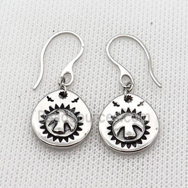 Stainless Steel Hook Earring Birds Antique Silver