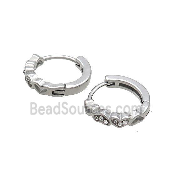 Raw Stainless Steel Hoop Earrings Pave Rhinestone