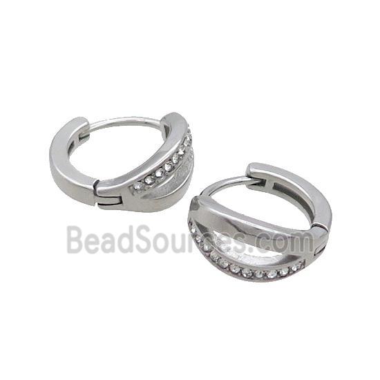 Raw Stainless Steel Hoop Earrings Pave Rhinestone