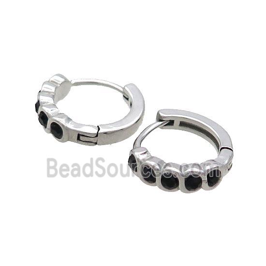 Raw Stainless Steel Hoop Earrings Pave Rhinestone