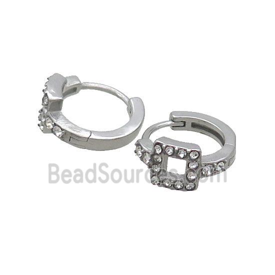 Raw Stainless Steel Hoop Earrings Pave Rhinestone