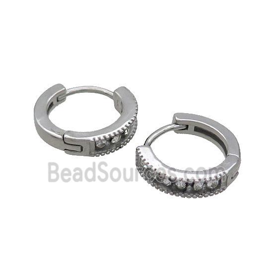 Raw Stainless Steel Hoop Earrings Pave Rhinestone