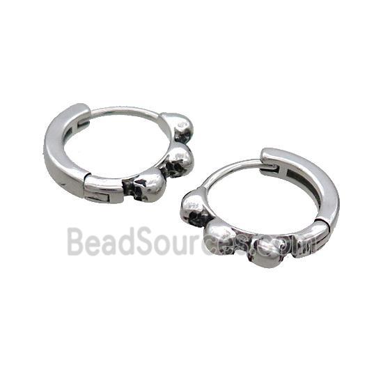 Raw Stainless Steel Hoop Earrings Skull