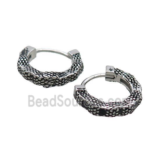 Stainless Steel Hoop Earrings Snakeskin Antique Silver