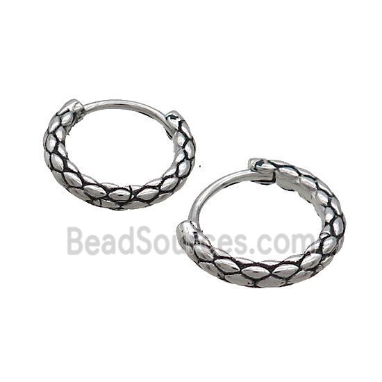 Stainless Steel Hoop Earrings Snakeskin Antique Silver