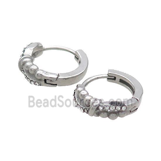 Raw Stainless Steel Hoop Earrings Pave Rhinestone