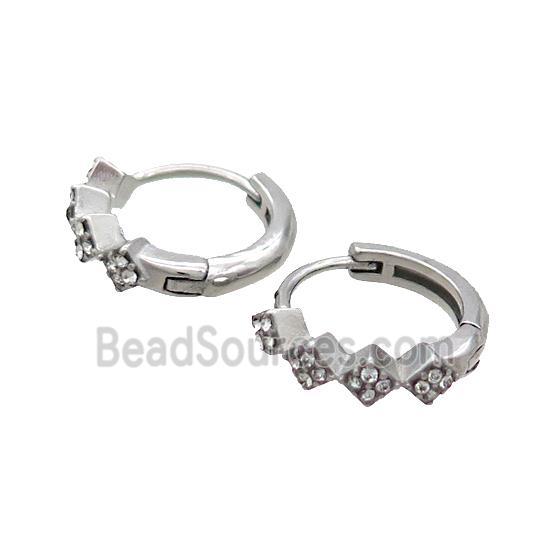 Raw Stainless Steel Hoop Earrings Pave Rhinestone