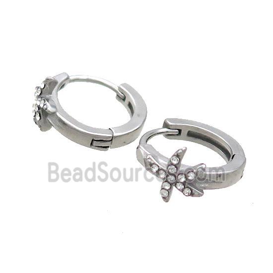 Raw Stainless Steel Hoop Earrings Pave Rhinestone Starfish