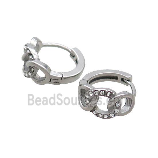 Raw Stainless Steel Hoop Earrings Pave Rhinestone