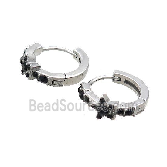 Raw Stainless Steel Hoop Earrings Pave Rhinestone Star