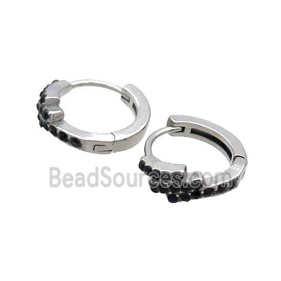 Raw Stainless Steel Hoop Earrings Pave Rhinestone