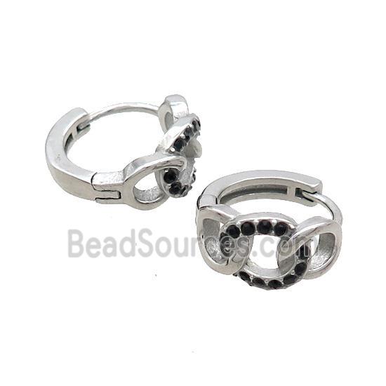 Raw Stainless Steel Hoop Earrings Pave Rhinestone