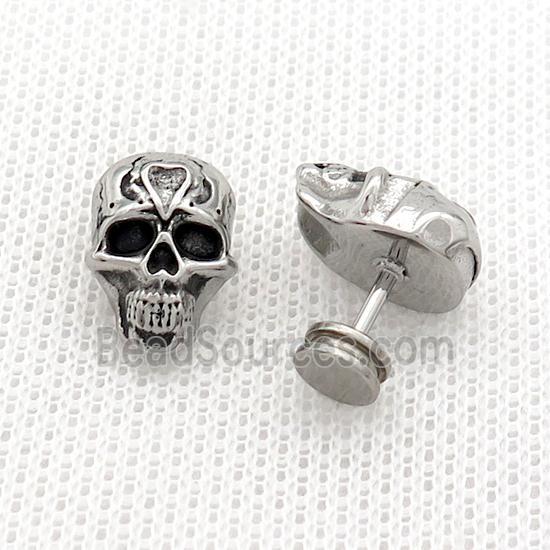 Raw Stainless Steel Stud Earrings Skull