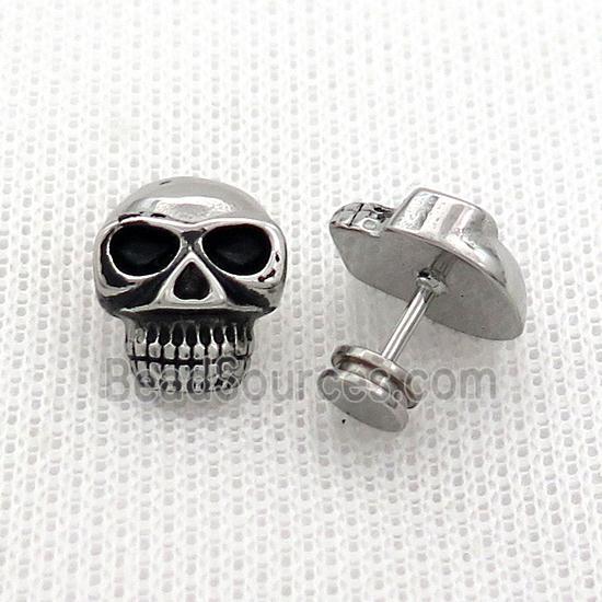 Raw Stainless Steel Stud Earrings Skull