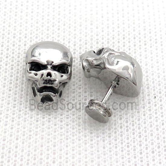 Raw Stainless Steel Stud Earrings Skull