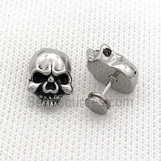 Raw Stainless Steel Stud Earrings Skull